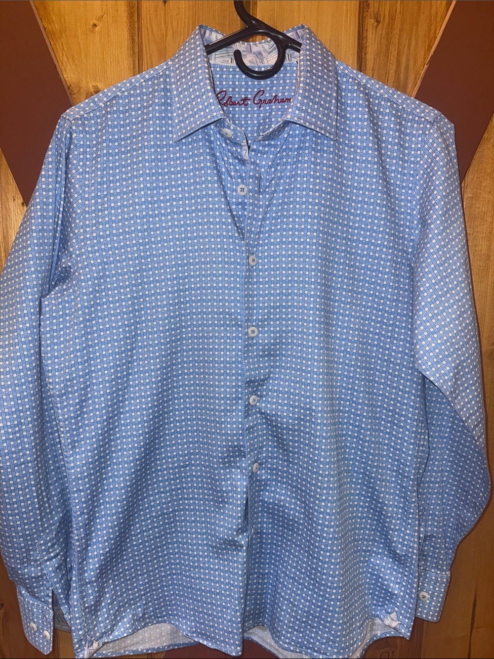 Robert Graham Light Blue and White Geo Print Button-Down Shirt